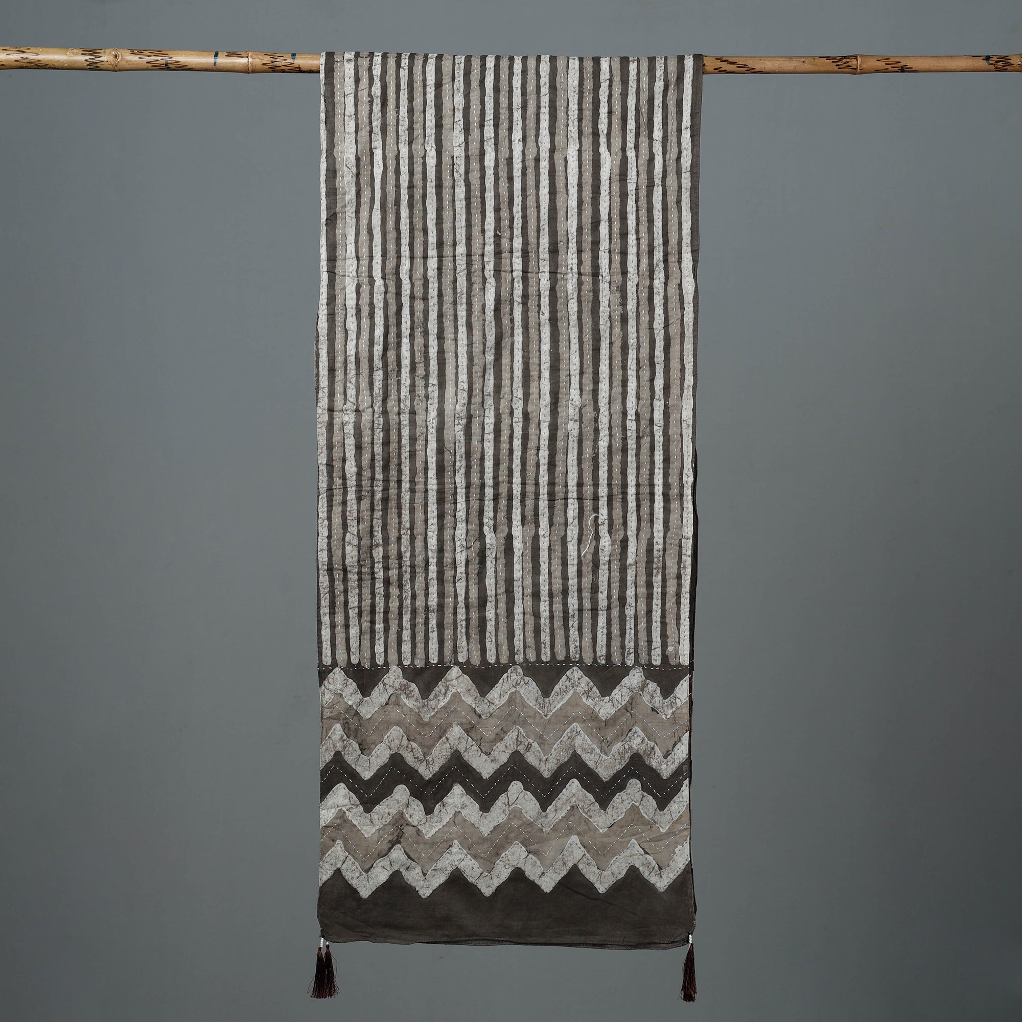  Bagru Block Printed Tagai Work Cotton Stole with Tassels 