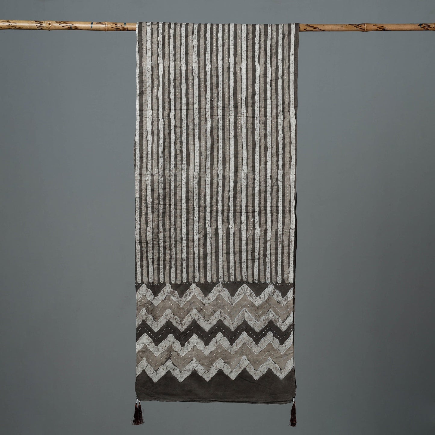  Bagru Block Printed Tagai Work Cotton Stole with Tassels 