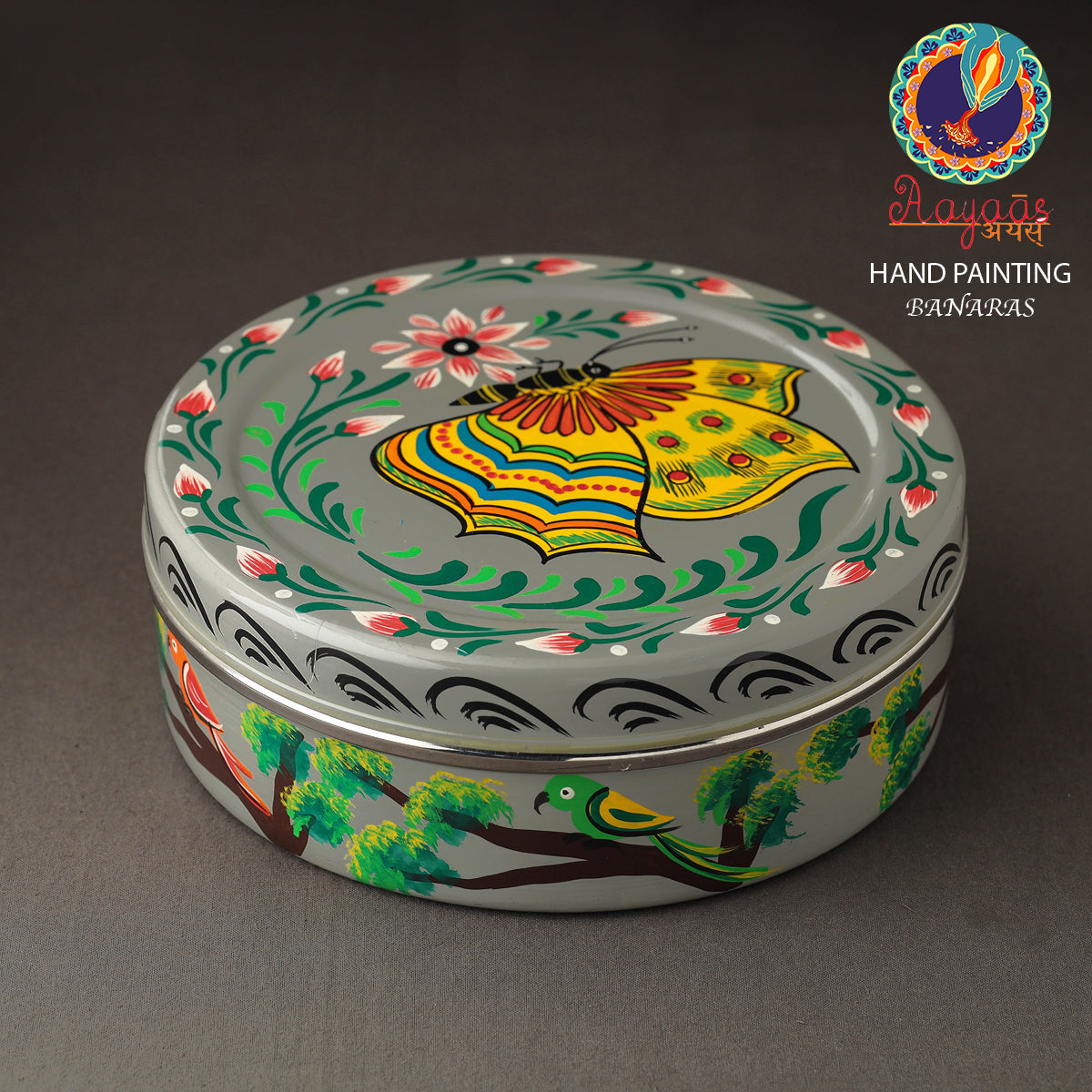 Banaras Handpainted Stainless Steel Chapati Box l iTokri