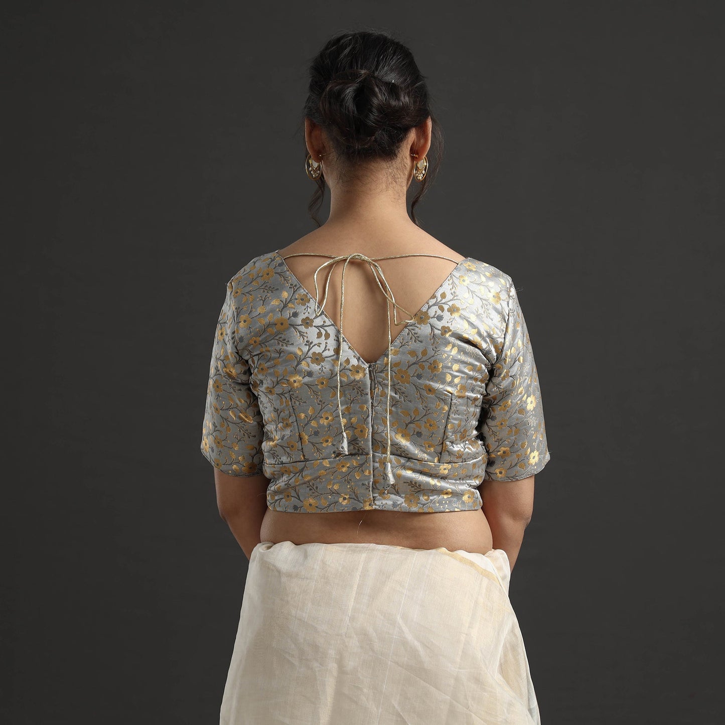 Grey - banarasi brocade semi kinkhab weave silk stitched
