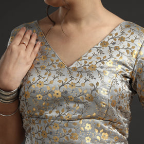 Grey - banarasi brocade semi kinkhab weave silk stitched