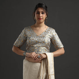 Grey - banarasi brocade semi kinkhab weave silk stitched