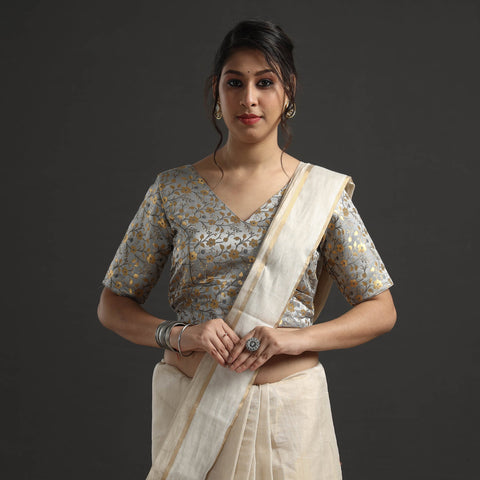 Grey - banarasi brocade semi kinkhab weave silk stitched