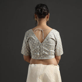 Buy Grey Banarasi Silk Zari Weave Stitched Blouse Online at iTokri.com