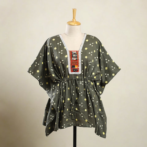  Grey Bandhani Cotton Kaftan with Desert Embroidery