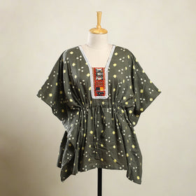  Grey Bandhani Cotton Kaftan with Desert Embroidery