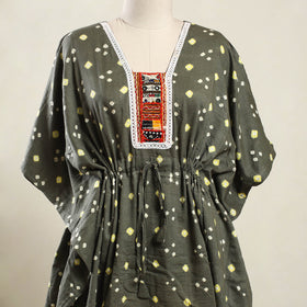  Grey Bandhani Cotton Kaftan with Desert Embroidery