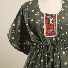Buy Grey Bandhani Cotton Kaftan with Desert Thread Embroidery