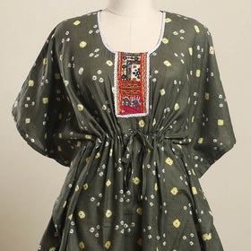 Buy Grey Bandhani Cotton Kaftan with Desert Thread Embroidery