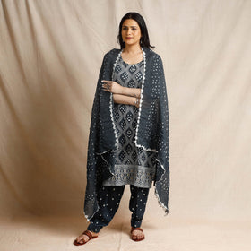  Bandhani Cotton Kurta with Salwar & Dupatta Set 