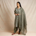 Grey - bandhani cotton kurta with salwar & dupatta set