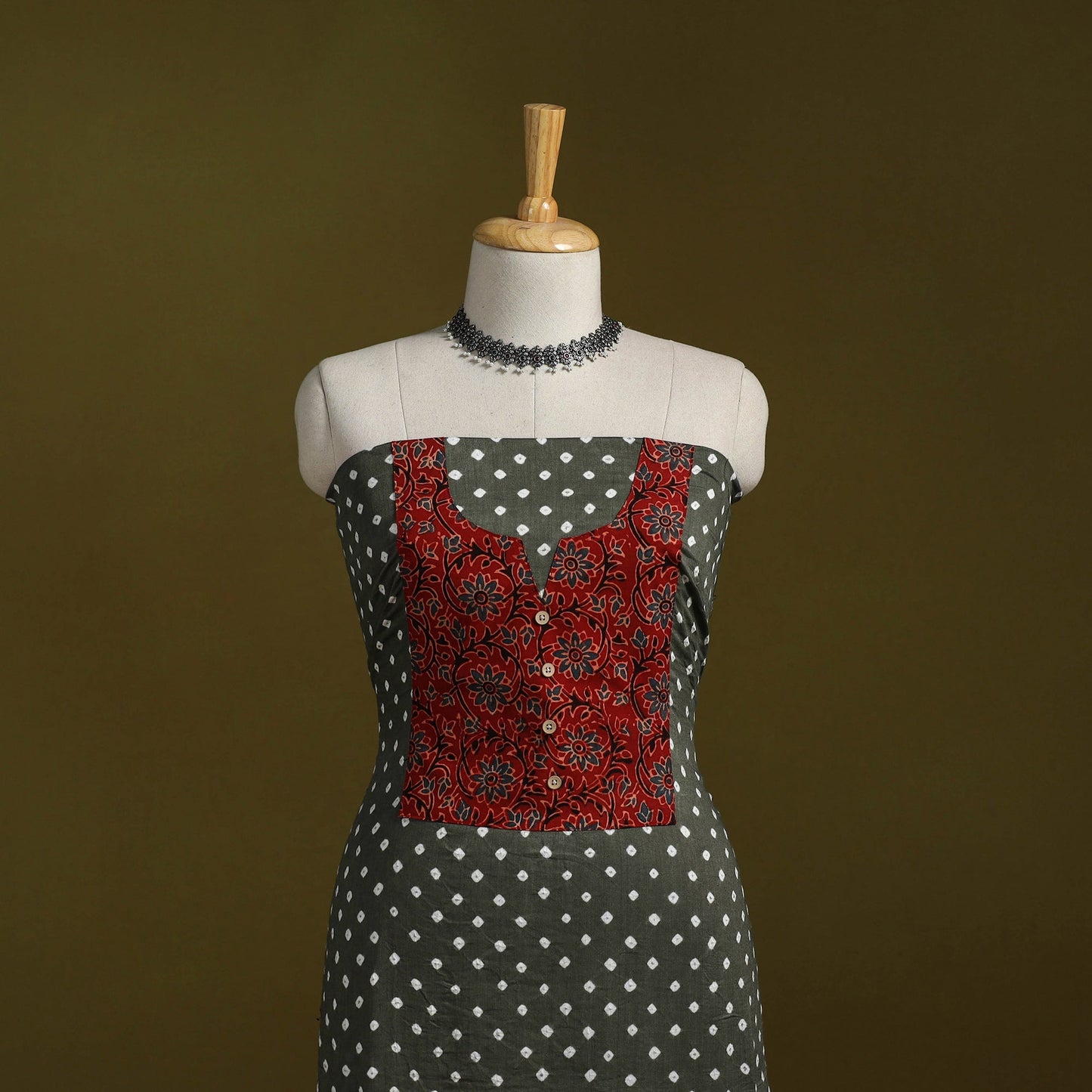 Bandhani patchwork cotton unstitched kurta material (3m) 18