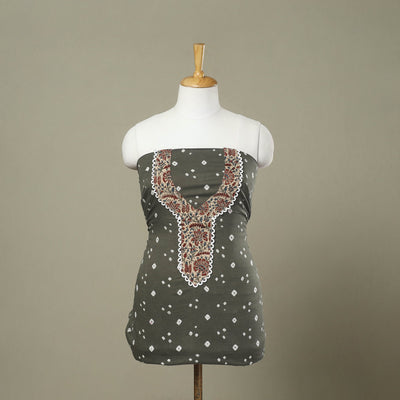 Buy Grey Bandhani Patchwork Cotton Kurta Material