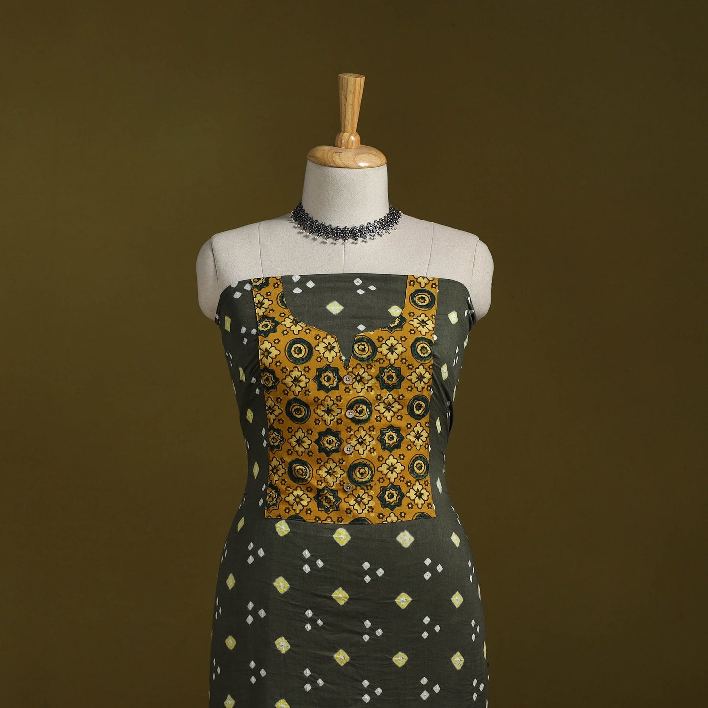 Bandhani patchwork cotton unstitched kurta material (3m) 30