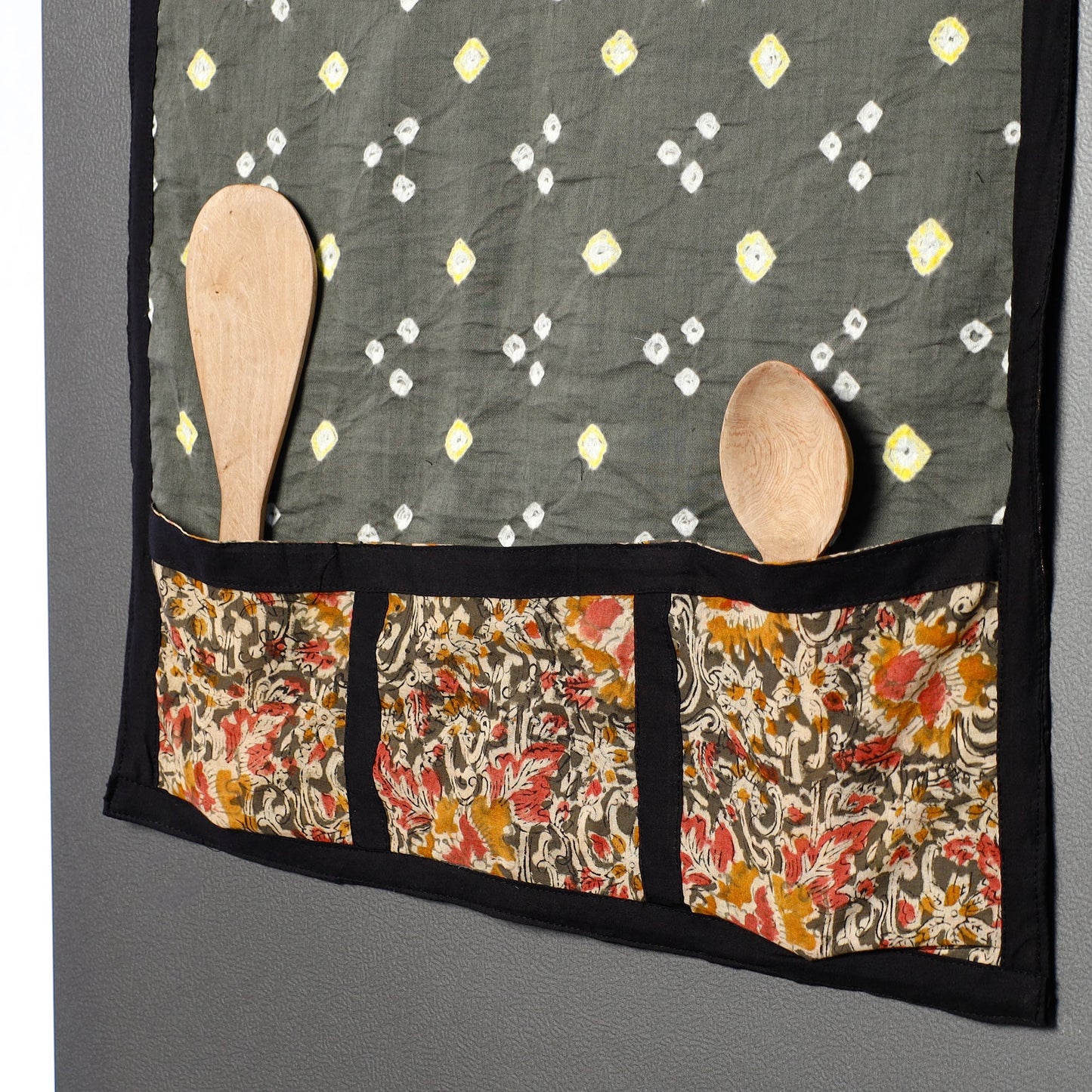 Grey Bandhani Tie Dye Cotton Fridge Top Cover with Pockets