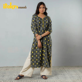  Bandhani Tie-dye Cotton Long Straight Kurta for Women