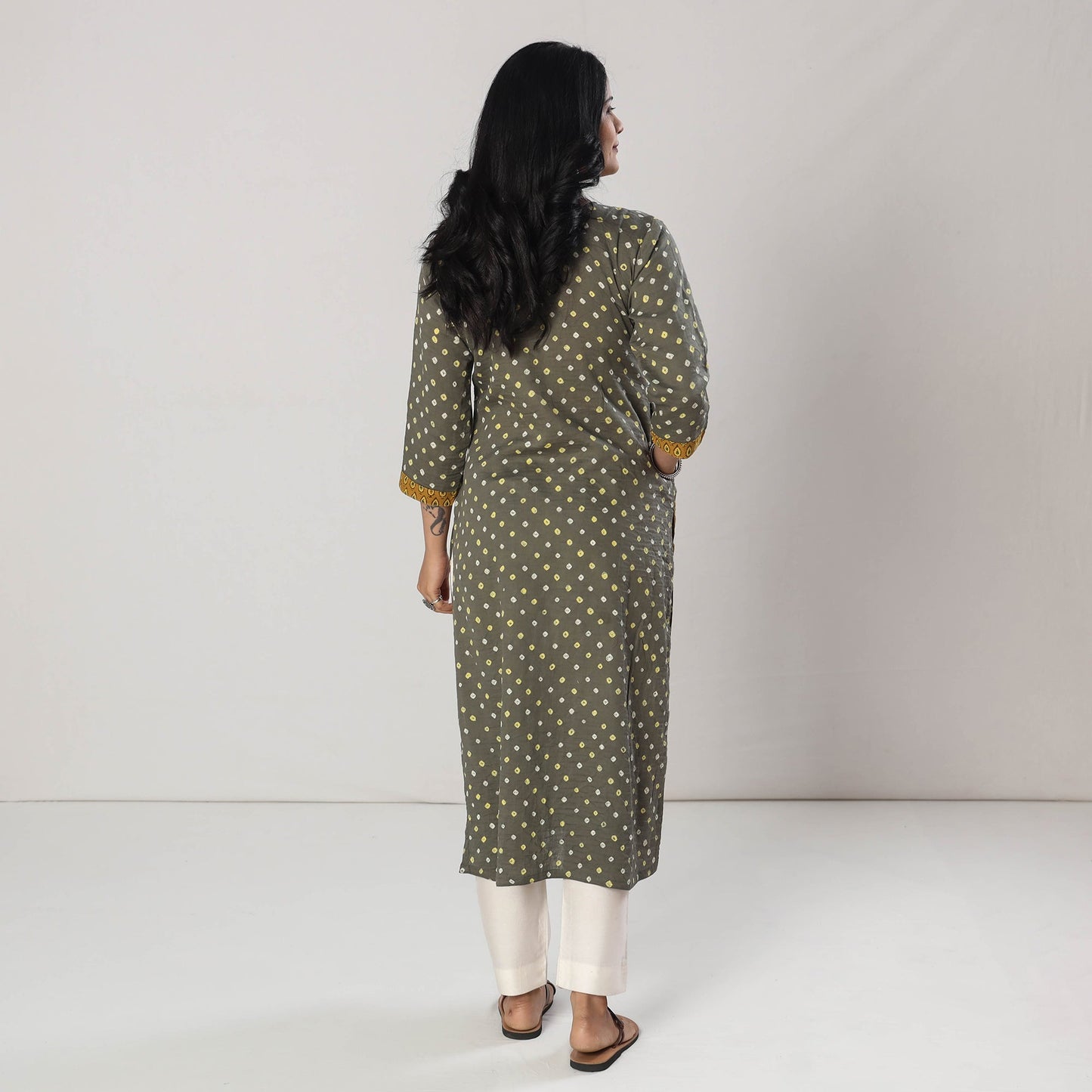  Bandhani Tie-dye Cotton Long Straight Kurta for Women