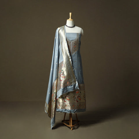 Bangalore silk paithani 3pc unstitched dress material 31