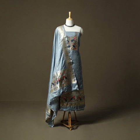 Bangalore silk paithani 3pc unstitched dress material 32