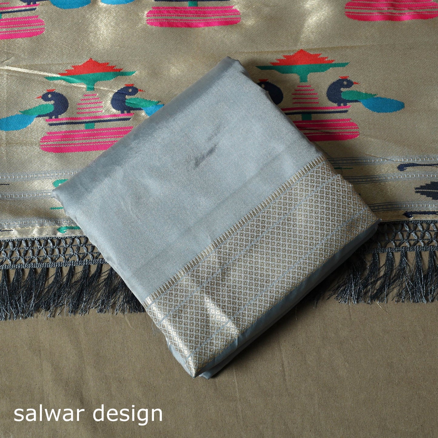 Bangalore silk paithani 3pc unstitched dress material 34