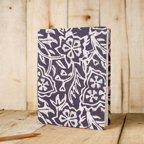 Grey Batik Fabric Cover Handmade Paper Notebook