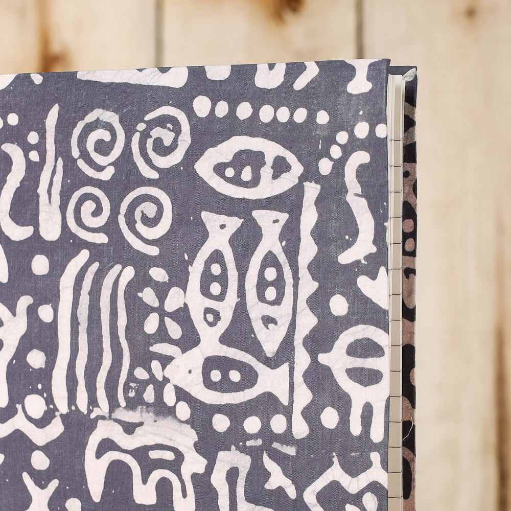 Grey Batik Fabric Cover Handmade Paper Notebook