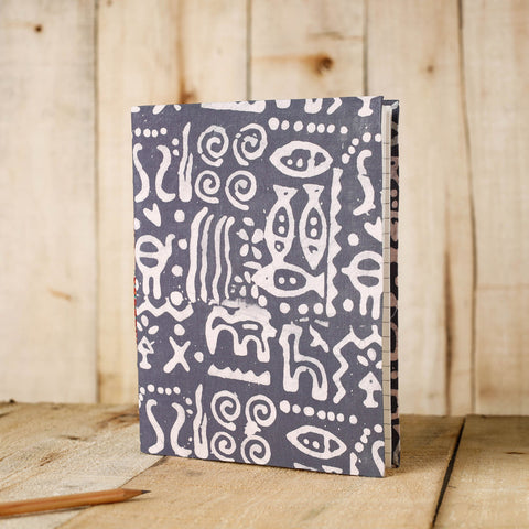 Grey Batik Fabric Cover Handmade Paper Notebook