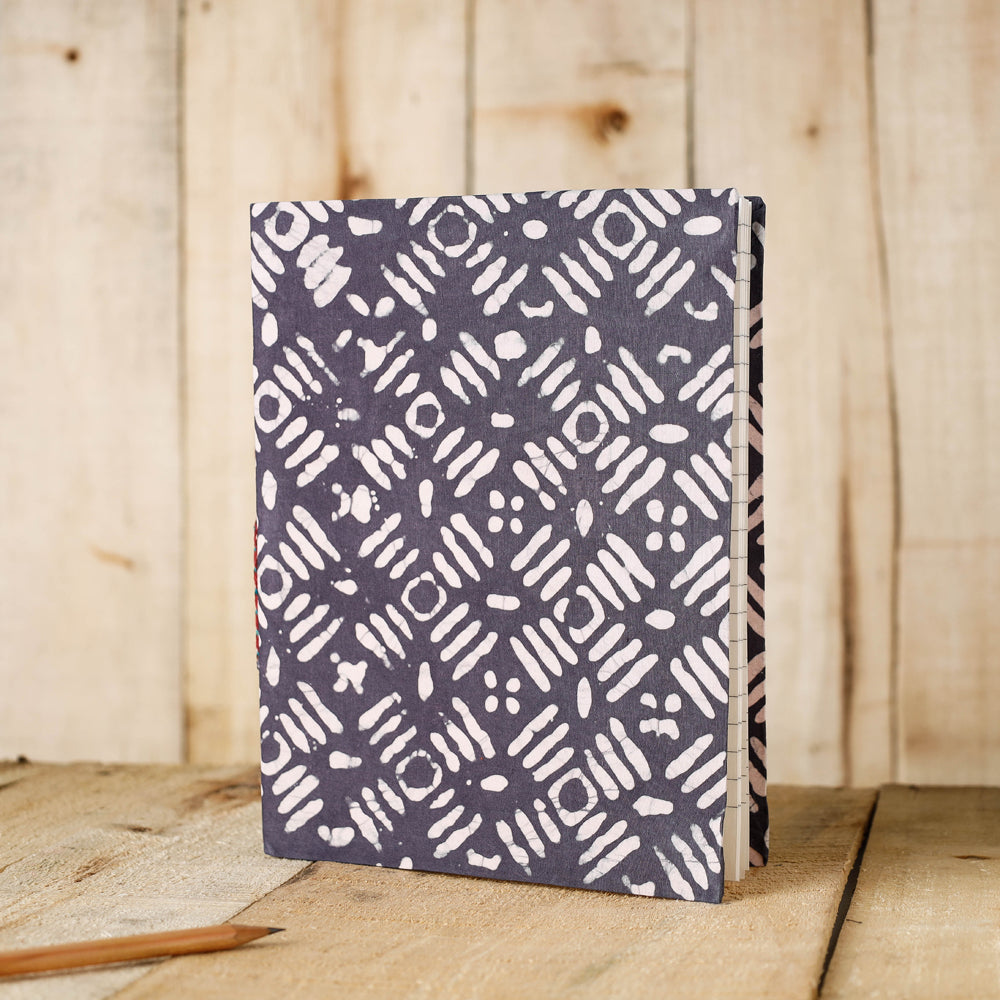 Grey Batik Fabric Cover Handmade Paper Notebook