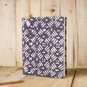 Grey Batik Fabric Cover Handmade Paper Notebook