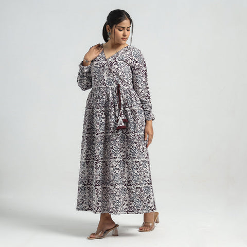 Buy Batik Printed Cotton Angrakha Flared Dress Online at iTokri.com