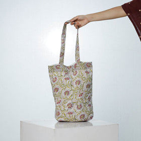 Grey - Handcrafted Quilted Sanganeri Block Printed Shoulder Bag