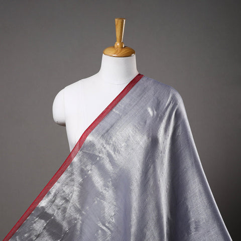 Grey - bengal fine tissue zari plain fabric 04 - handcrafted