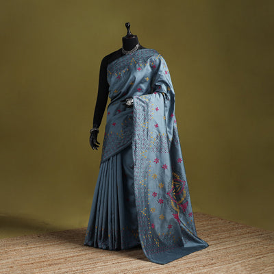 Bengal hand embroidered silk nakshi kantha saree 08