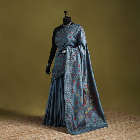 Bengal hand embroidered silk nakshi kantha saree 13