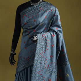 Bengal hand embroidered silk nakshi kantha saree 17