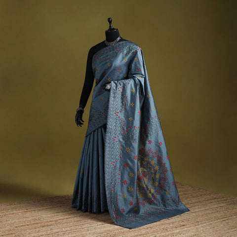 Bengal hand embroidered silk nakshi kantha saree 25