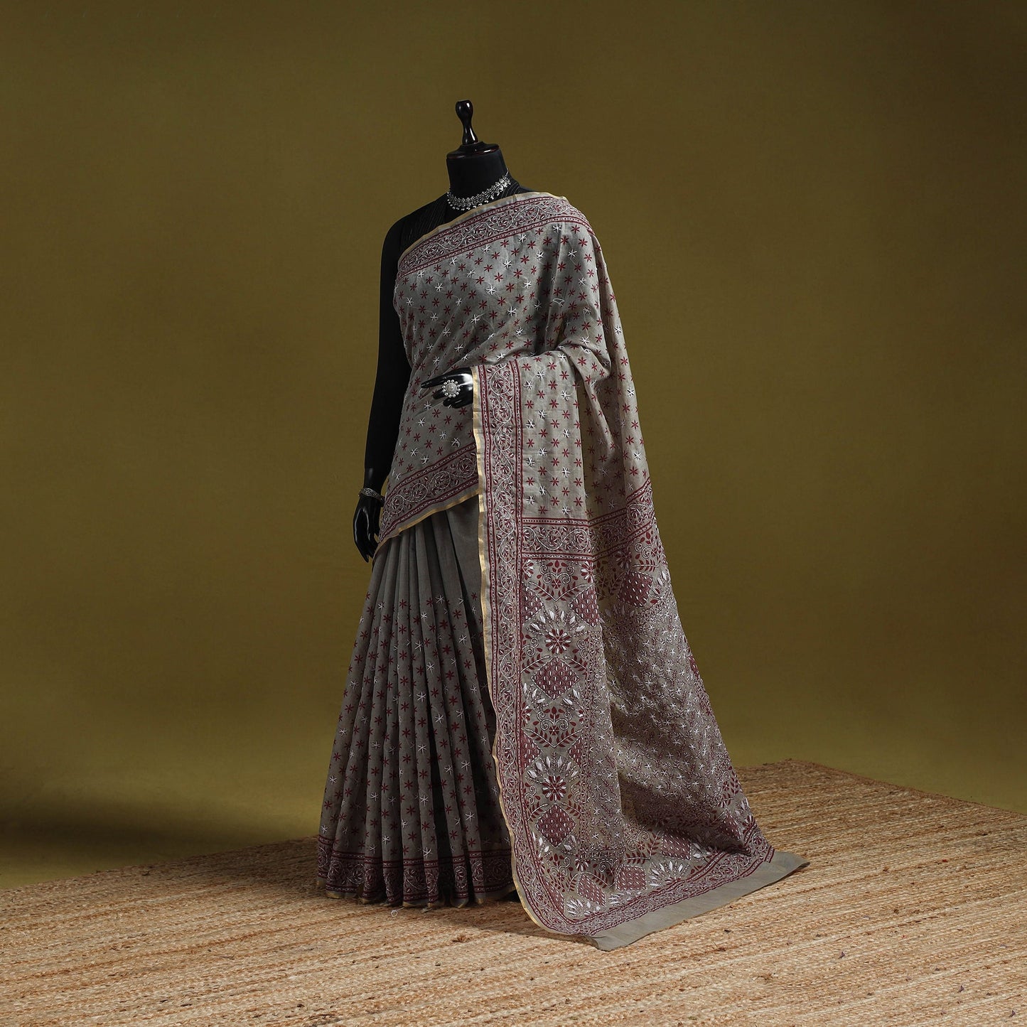 Bengal hand embroidery silk cotton kantha saree 02