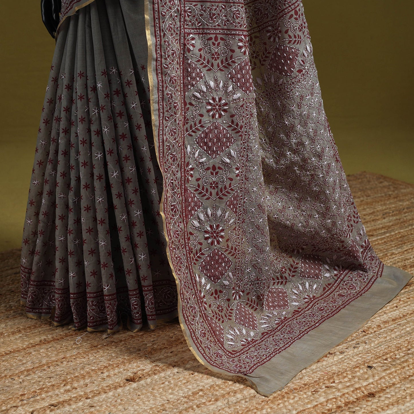 Bengal hand embroidery silk cotton kantha saree 02