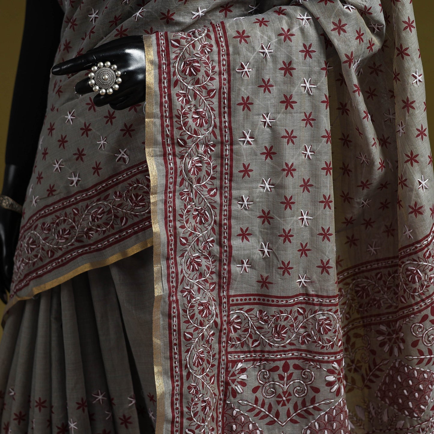 Bengal hand embroidery silk cotton kantha saree 02