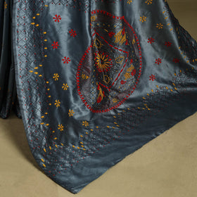 Grey - bengal hand embroidery silk nakshi kantha saree 34