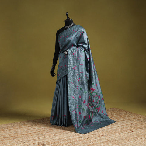 Bengal hand embroidery silk nakshi kantha saree 40