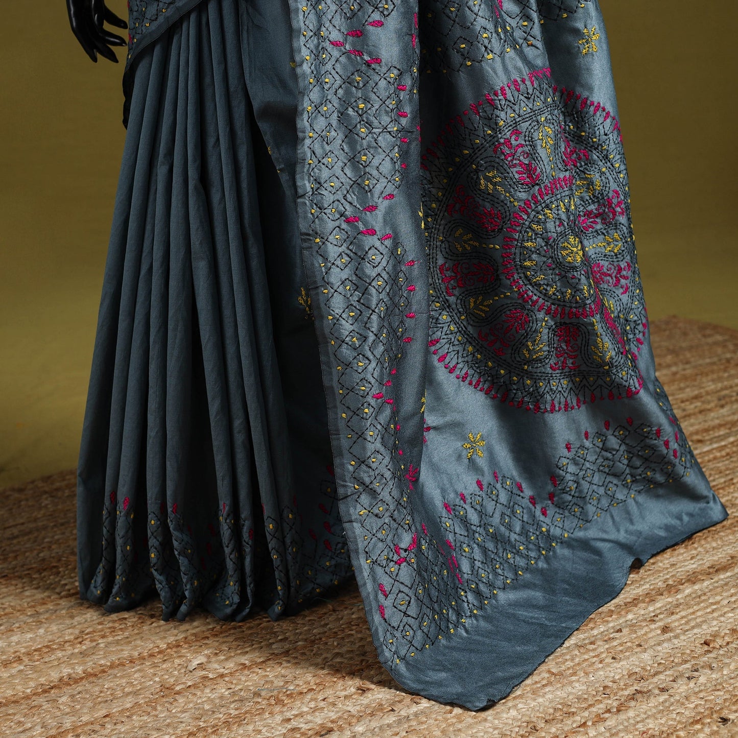 Bengal hand embroidery silk nakshi kantha saree 42