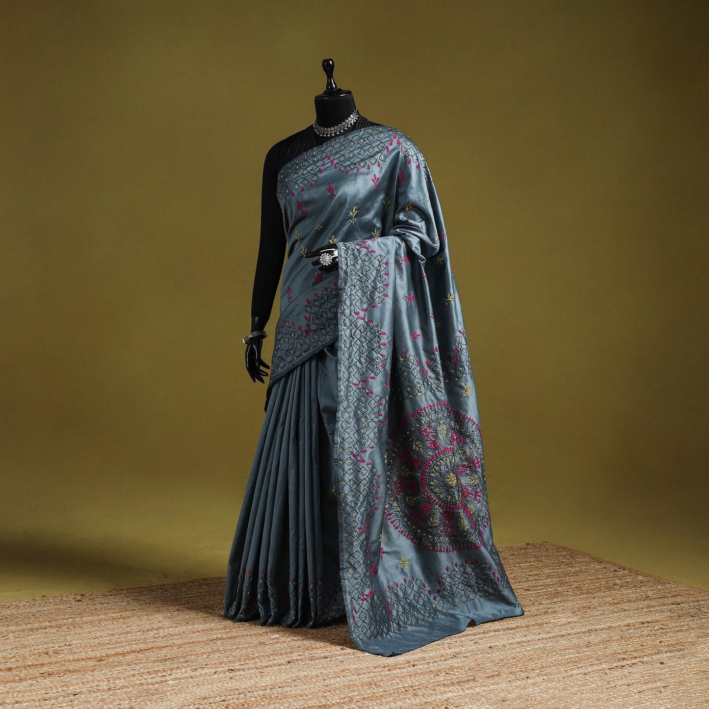 Bengal hand embroidery silk nakshi kantha saree 42