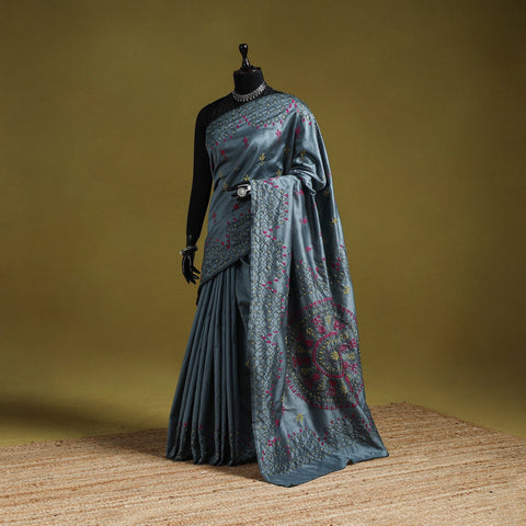 Bengal hand embroidery silk nakshi kantha saree 42