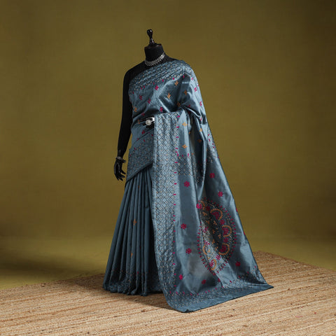 Bengal hand embroidery silk nakshi kantha saree 43