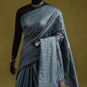 Bengal hand embroidery silk nakshi kantha saree 44