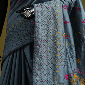 Bengal hand embroidery silk nakshi kantha saree 44