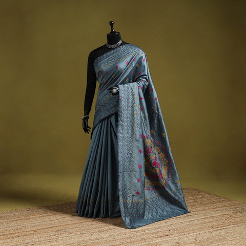 Bengal hand embroidery silk nakshi kantha saree 44