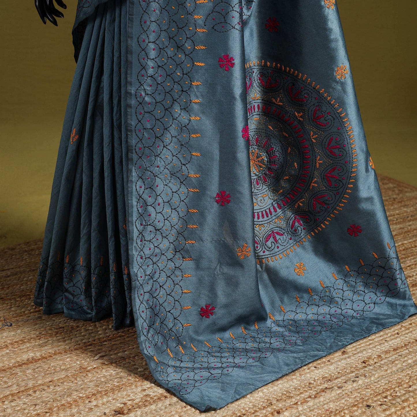 Bengal hand embroidery silk nakshi kantha saree 45