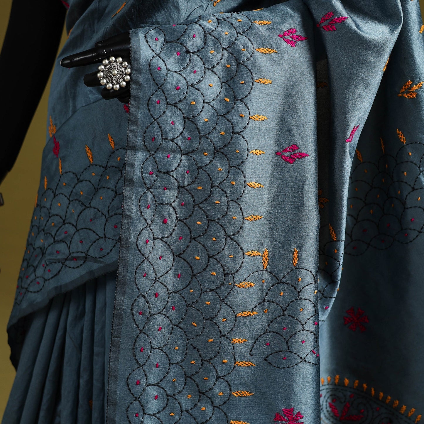 Bengal hand embroidery silk nakshi kantha saree 45